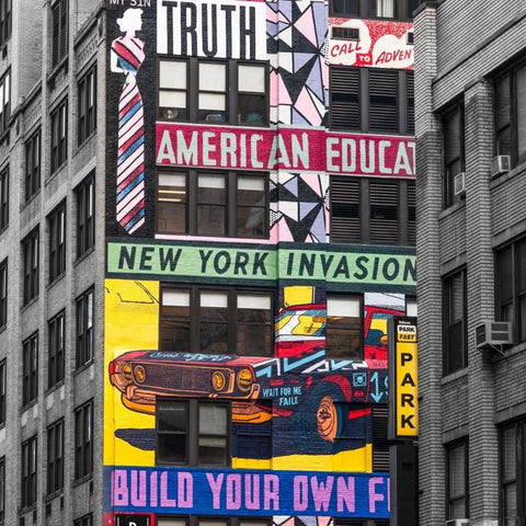 Advertisements on building exterior, New York Black Modern Wood Framed Art Print by Frank, Assaf