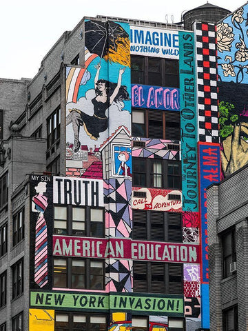 Advertisements on building exterior-New York White Modern Wood Framed Art Print with Double Matting by Frank, Assaf