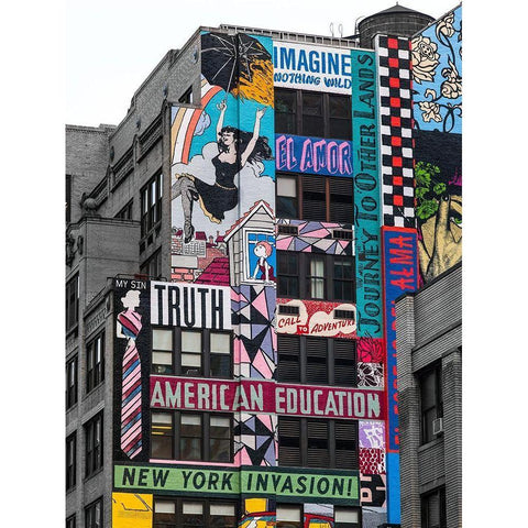 Advertisements on building exterior-New York Black Modern Wood Framed Art Print by Frank, Assaf