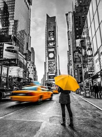 Man with yellow umbrella at Times square, New York Black Ornate Wood Framed Art Print with Double Matting by Frank, Assaf