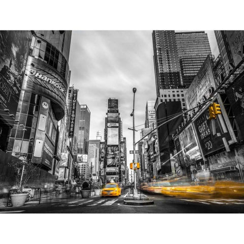 Traffic signal on broadway Times Square, Manhattan, New York City Black Modern Wood Framed Art Print by Frank, Assaf