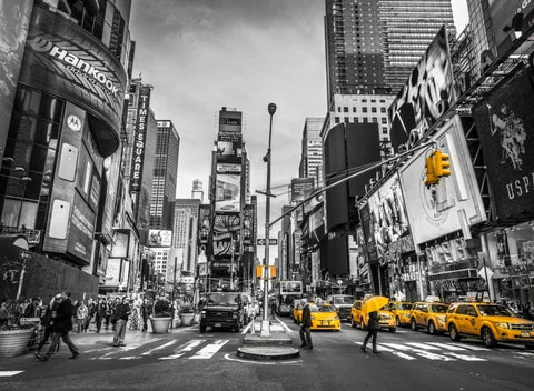 Traffic signal on broadway Times Square, Manhattan, New York City White Modern Wood Framed Art Print with Double Matting by Frank, Assaf