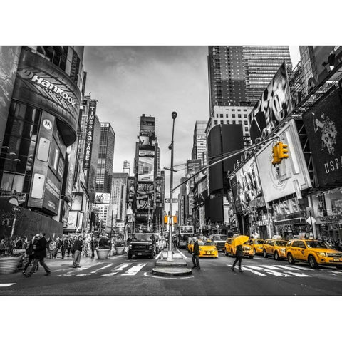 Traffic signal on broadway Times Square, Manhattan, New York City Black Modern Wood Framed Art Print by Frank, Assaf