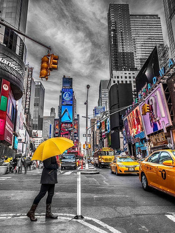 Man with yellow umbrella at Times square, New York Black Ornate Wood Framed Art Print with Double Matting by Frank, Assaf