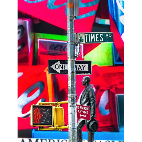 Road signs on traffic signal-New York Black Modern Wood Framed Art Print by Frank, Assaf