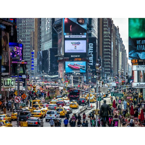 Commuters on busy Broadway in Ney York City near Times Square White Modern Wood Framed Art Print by Frank, Assaf