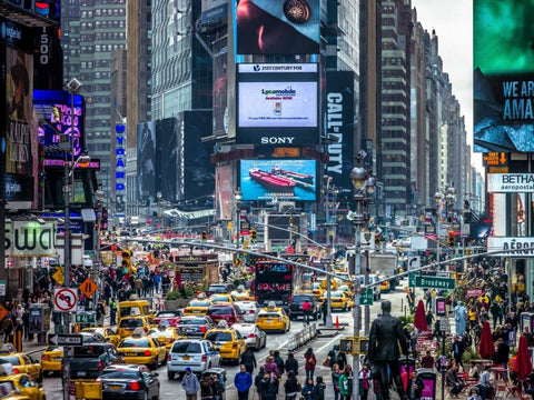 Commuters on busy Broadway in Ney York City near Times Square Black Ornate Wood Framed Art Print with Double Matting by Frank, Assaf