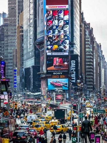Commuters on busy Broadway in Ney York City near Times Square Black Ornate Wood Framed Art Print with Double Matting by Frank, Assaf