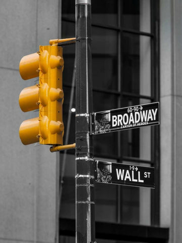 Traffic lights with street signs - New York City White Modern Wood Framed Art Print with Double Matting by Frank, Assaf
