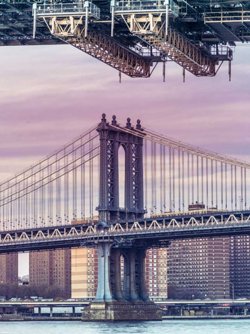 Manhattan bridge over East river - New York City Black Ornate Wood Framed Art Print with Double Matting by Frank, Assaf
