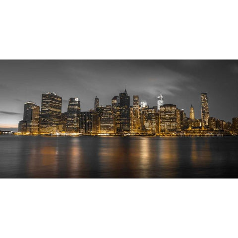 Evening shot of Lower Manhattan skyline, New York White Modern Wood Framed Art Print by Frank, Assaf