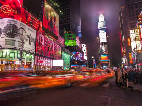 View of Broadway and Times Square at night - New York Black Ornate Wood Framed Art Print with Double Matting by Frank, Assaf