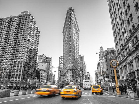 Yellow Taxis- Flatiron Building-Manhattan-New York Black Ornate Wood Framed Art Print with Double Matting by Frank, Assaf