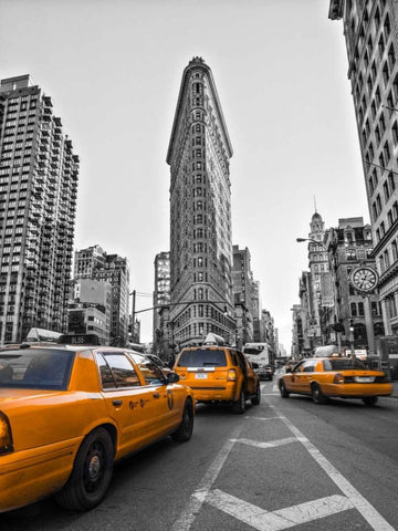 Traffic in front of Flatiron Building, Manhattan, New York White Modern Wood Framed Art Print with Double Matting by Frank, Assaf