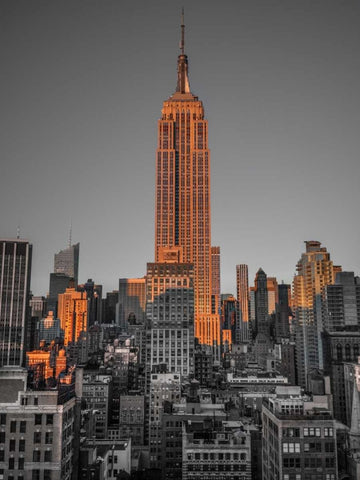 Empire State Building with New York City Manhattan skyline with skyscrapers Black Ornate Wood Framed Art Print with Double Matting by Frank, Assaf