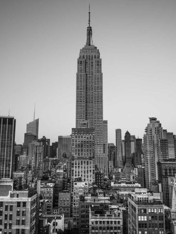Empire State Building with New York City Manhattan skyline with skyscrapers Black Ornate Wood Framed Art Print with Double Matting by Frank, Assaf