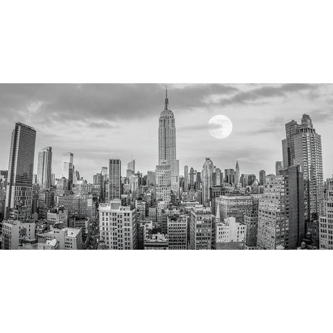 Empire State Building with Manhattan skyline - New York City Black Modern Wood Framed Art Print with Double Matting by Frank, Assaf