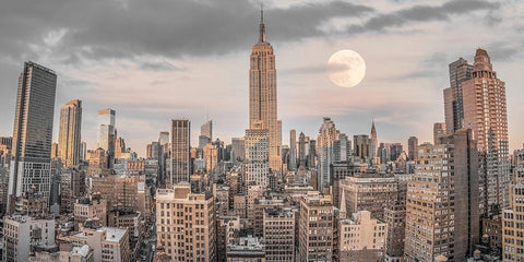 Empire State Building with Manhattan skyline - New York City Black Ornate Wood Framed Art Print with Double Matting by Frank, Assaf