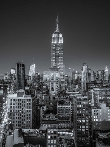 Empire State Building with New York City Manhattan skyline with skyscrapers White Modern Wood Framed Art Print with Double Matting by Frank, Assaf