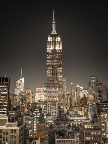 Empire State Building with New York City Manhattan skyline with skyscrapers, FTBR-1897 Black Ornate Wood Framed Art Print with Double Matting by Frank, Assaf