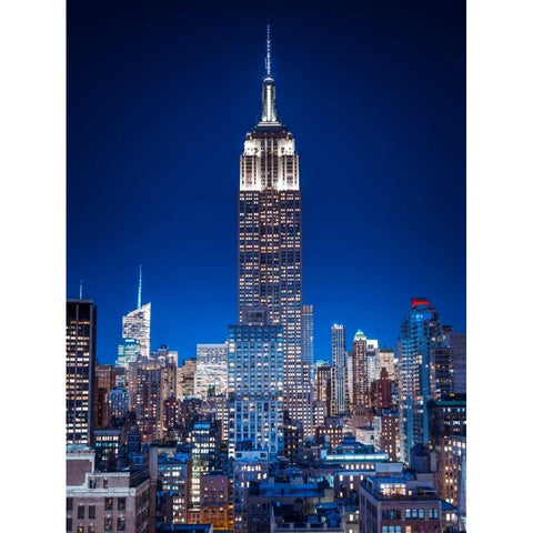 Empire State Building with New York City Manhattan skyline with skyscrapers Black Modern Wood Framed Art Print with Double Matting by Frank, Assaf
