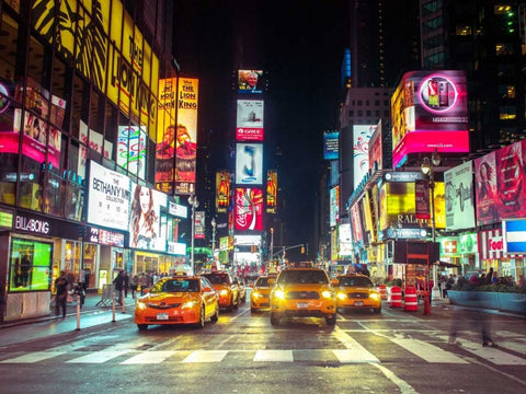 Times square and Broadway at night - New York City Black Ornate Wood Framed Art Print with Double Matting by Frank, Assaf