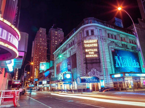 Times square and Broadway at night - New York City White Modern Wood Framed Art Print with Double Matting by Frank, Assaf