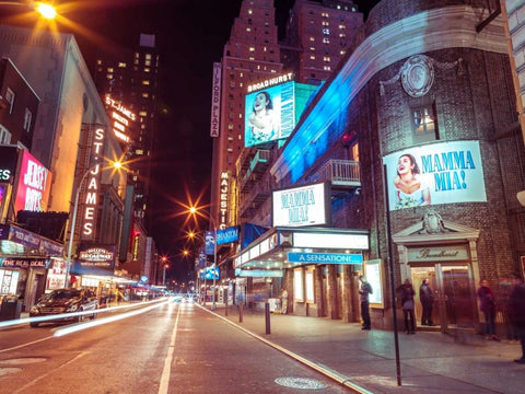Times square and Broadway at night - New York City Black Ornate Wood Framed Art Print with Double Matting by Frank, Assaf