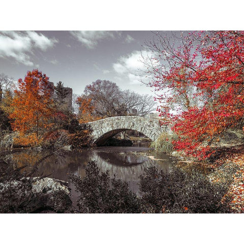 Gapstow bridge in the Autumn, Central park, New York Black Modern Wood Framed Art Print by Frank, Assaf