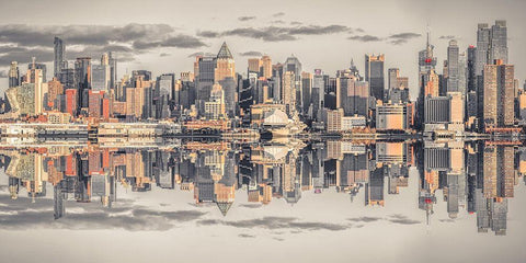 Panoramic view of Lower Manhattan skyline-New York Black Ornate Wood Framed Art Print with Double Matting by Frank, Assaf
