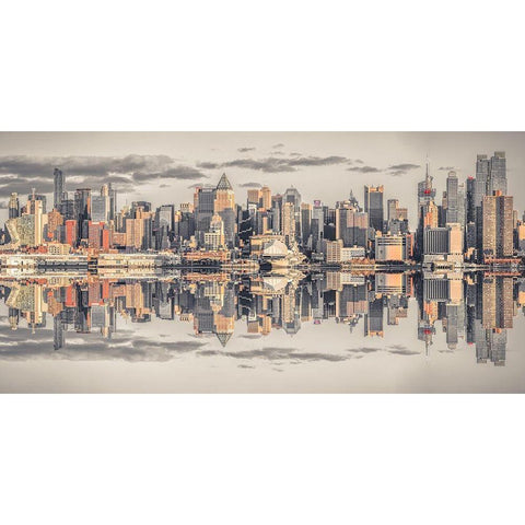 Panoramic view of Lower Manhattan skyline-New York White Modern Wood Framed Art Print by Frank, Assaf