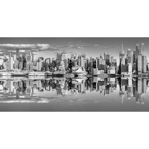 Panoramic view of Lower Manhattan skyline-New York Black Modern Wood Framed Art Print with Double Matting by Frank, Assaf