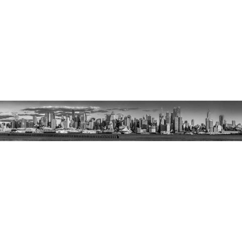 Panoramic view of Lower Manhattan skyline, New York Black Modern Wood Framed Art Print with Double Matting by Frank, Assaf