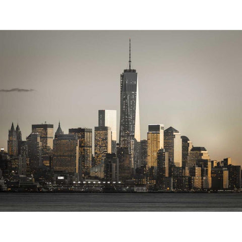 Modern architecture of Manhattan, New York Black Modern Wood Framed Art Print with Double Matting by Frank, Assaf