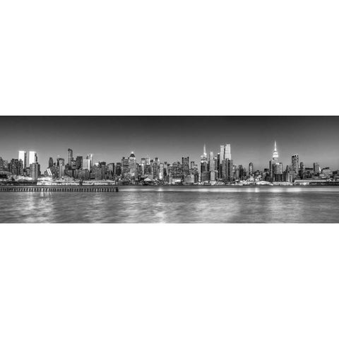 Panoramic view of Lower Manhattan skyline, New York Black Modern Wood Framed Art Print with Double Matting by Frank, Assaf