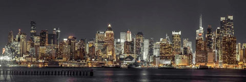 Illuminated Manhattan skyline at twilight - New York City White Modern Wood Framed Art Print with Double Matting by Frank, Assaf