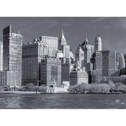 Lower Manhattan Skyline with skyscrapers, New York Black Modern Wood Framed Art Print with Double Matting by Frank, Assaf