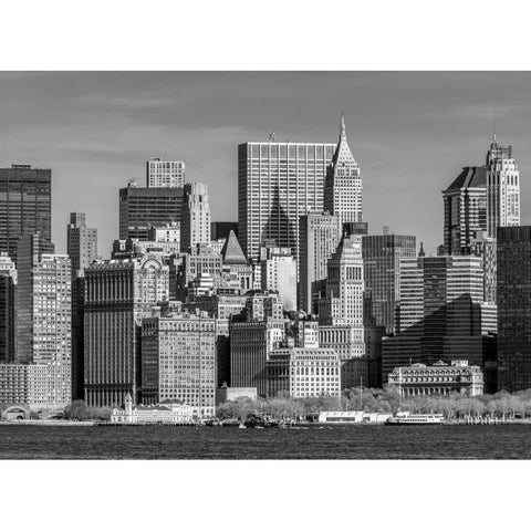 Lower Manhattan Skyline with skyscrapers, New York White Modern Wood Framed Art Print by Frank, Assaf