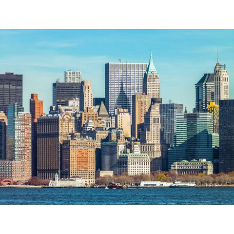 Lower Manhattan Skyline with skyscrapers, New York Black Modern Wood Framed Art Print with Double Matting by Frank, Assaf