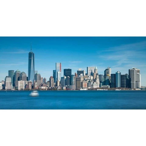 Lower Manhattan Skyline with skyscrapers, New York Black Modern Wood Framed Art Print with Double Matting by Frank, Assaf