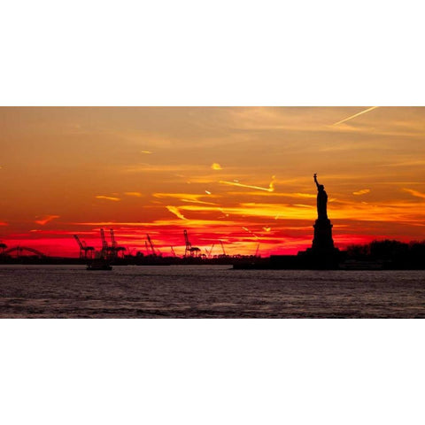 Statue of Liberty at sunset, New York Black Modern Wood Framed Art Print with Double Matting by Frank, Assaf