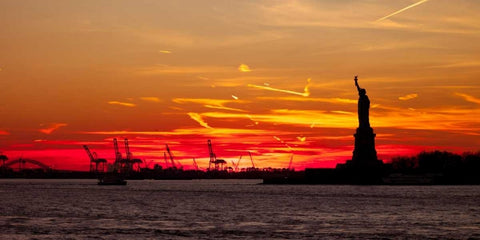 Statue of Liberty at sunset, New York White Modern Wood Framed Art Print with Double Matting by Frank, Assaf
