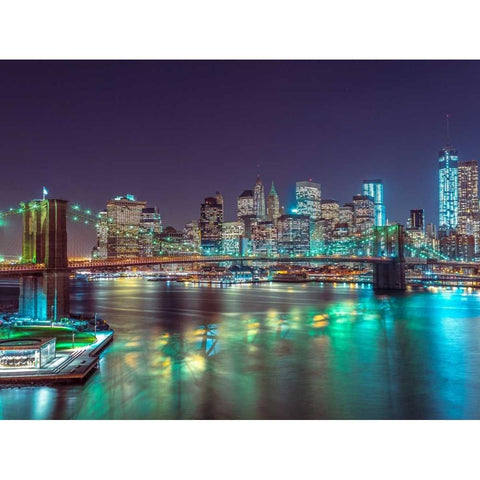 Brooklyn Bridge with Manhattan skyline, New York Black Modern Wood Framed Art Print with Double Matting by Frank, Assaf