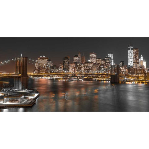 Brooklyn Bridge with Manhattan skyline, New York Black Modern Wood Framed Art Print with Double Matting by Frank, Assaf