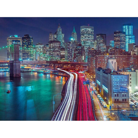 Streets of Manhattan city Gold Ornate Wood Framed Art Print with Double Matting by Frank, Assaf