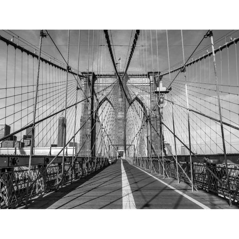 Pedestrian walkway on Brooklyn bridge, New York Gold Ornate Wood Framed Art Print with Double Matting by Frank, Assaf