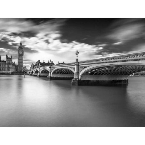 Westminster bridge with Big Ben, London, UK Black Modern Wood Framed Art Print with Double Matting by Frank, Assaf
