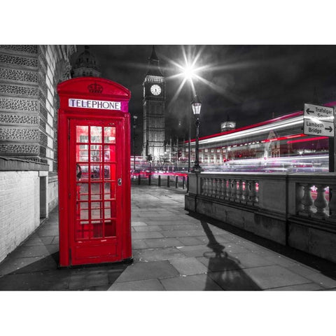 Telephone box with Big Ben, London, Uk Black Modern Wood Framed Art Print with Double Matting by Frank, Assaf