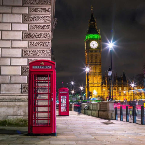 Telephone box with Big Ben, London, Uk Black Modern Wood Framed Art Print with Double Matting by Frank, Assaf