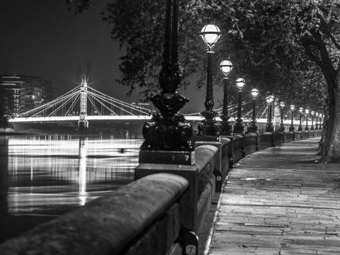 London Riverside Promenade with Albert Bridge Black Ornate Wood Framed Art Print with Double Matting by Frank, Assaf